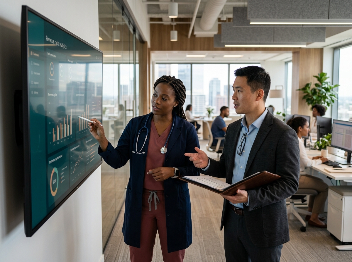 BHA healthcare operations specialists collaborating on analytics